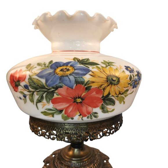 Vintage Gone With the Wind Style 3 Way Table Lamp Hand Painted Floral